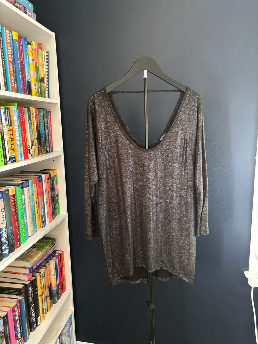 Express Metallic Charcoal V-Neck Tunic